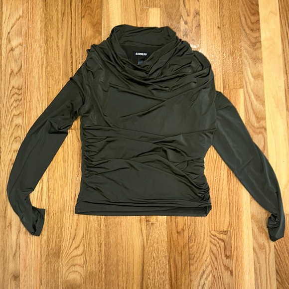 Express Dark Green Draped Long Sleeve Top - Picture 2 of 3